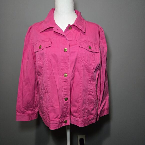 Ralph Lauren‎ Hot Pink Denim Jacket Sz Large Trucket Button - Picture 1 of 6